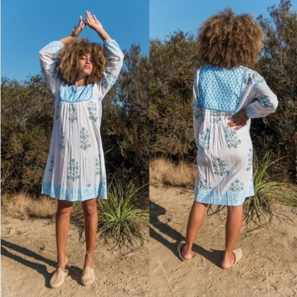 SZ BLOCKPRINTS / JAIPUR DRESS - CORNFLOWER BLUE/SAND LILY PRINT
